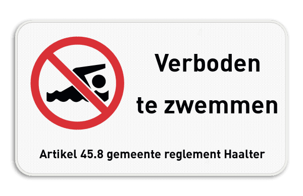 Verkeersbord - Verboden te zwemmen met ondertekst
