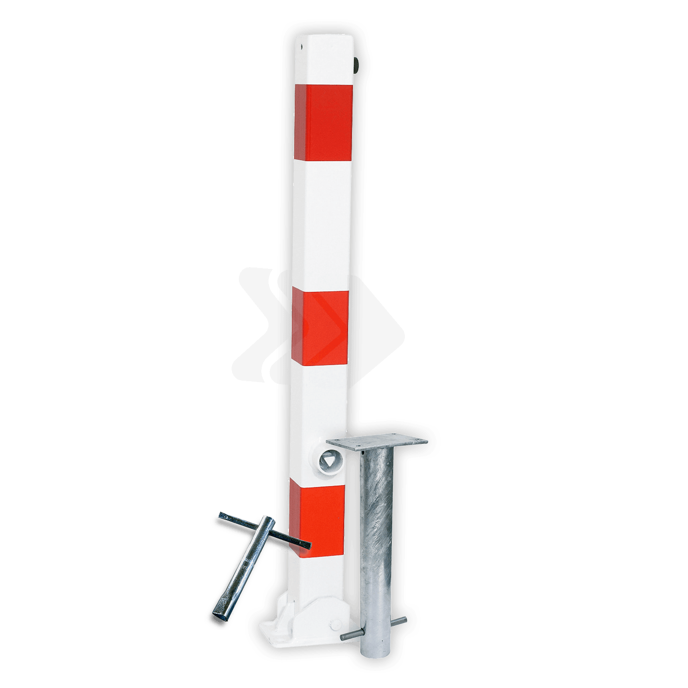 Parkeerpaal 70x70mm rood wit - neerklapbaar met grondstuk