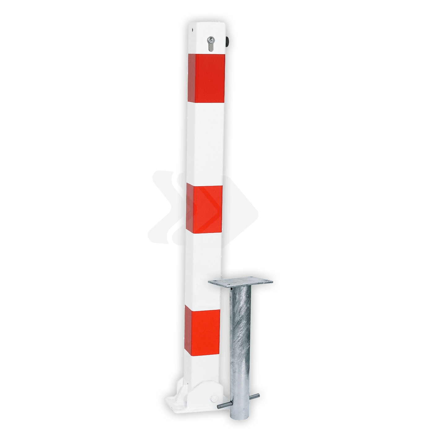Poteau de parking rabattable - 70x70mm - rouge/blanc - avec manchon de sol