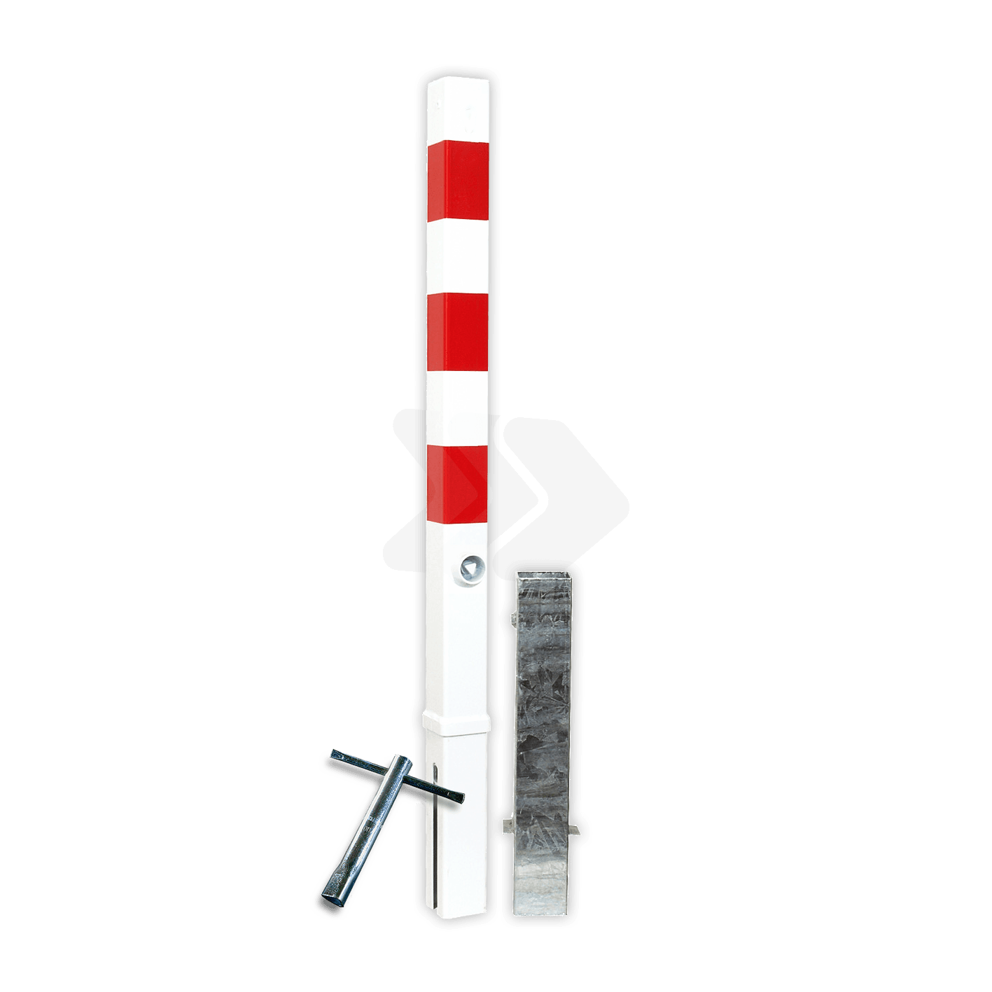 Absperrpfosten Stahl 70x70mm rot weiß - herausnehmbar mit Bodenhülse