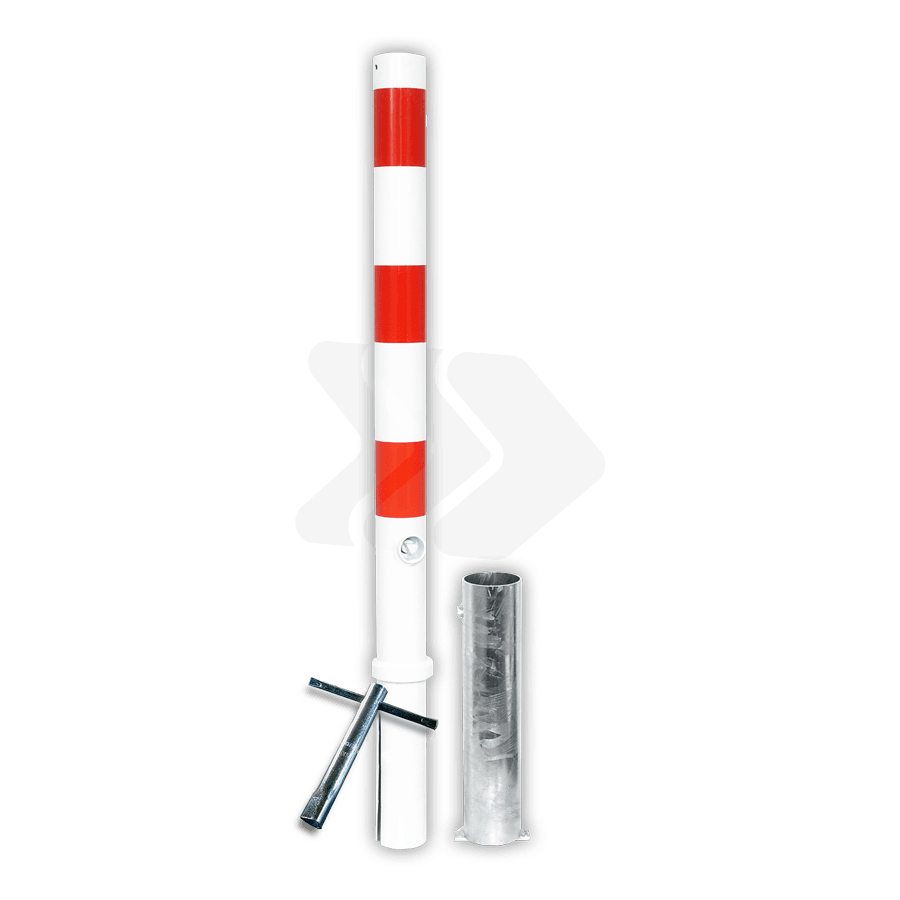 Wegneembare parkeerpaal - wit/rood - met grondstuk