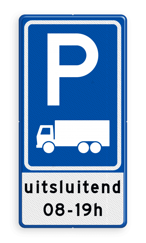Verkeersbord RVV E08c Parkeerplaats vrachtwagens met ondertekst