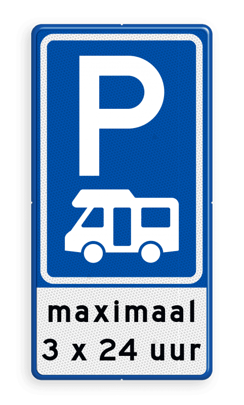 Verkeersbord RVV E08n + 3 txt - Parkeerplaats campers + beperking