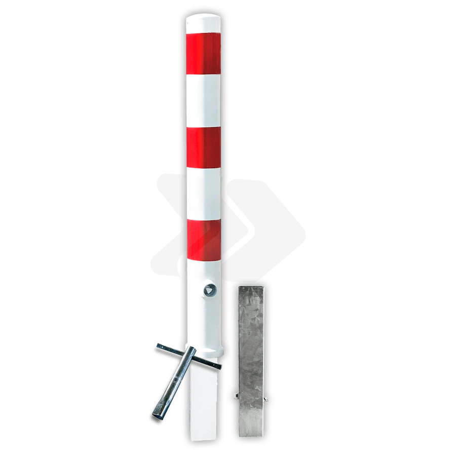 Afzetpaal rond uitneembaar met grondstuk en driekantslot - Ø89-108mm rood/wit -