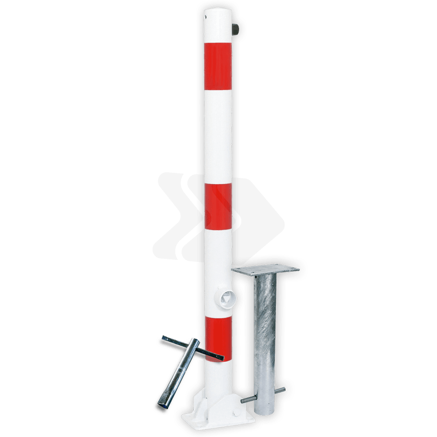 Neerklapbare parkeerpaal met grondstuk -  Ø60-76mm - Wit/rood