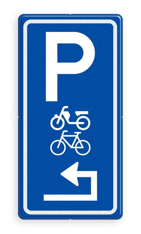 Parkeerbord route (brom-)fietsen stalling (RVV E08m) met pijl - reflecterend