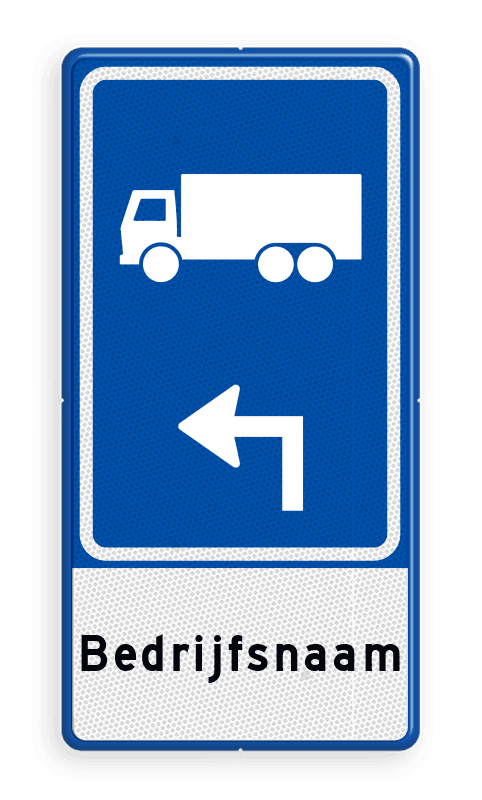 Parkeerroutebord E8c vrachtwagens met pijl en bedrijfsnaam