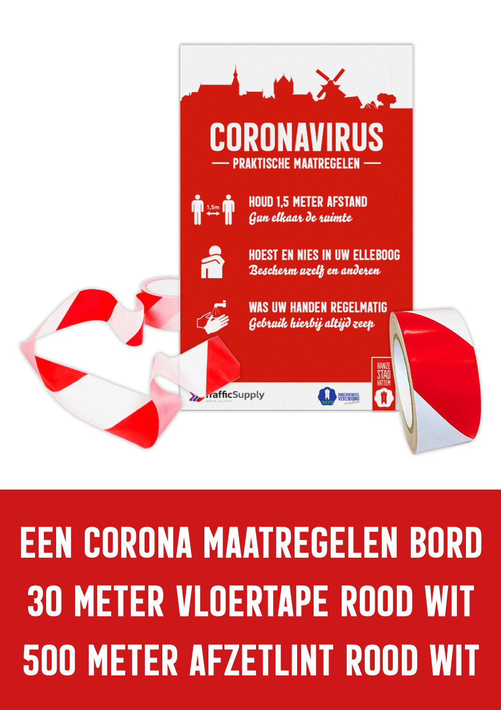 Corona maatregelen starterskit - Bord, vloertape en afzetlint Hanzestad