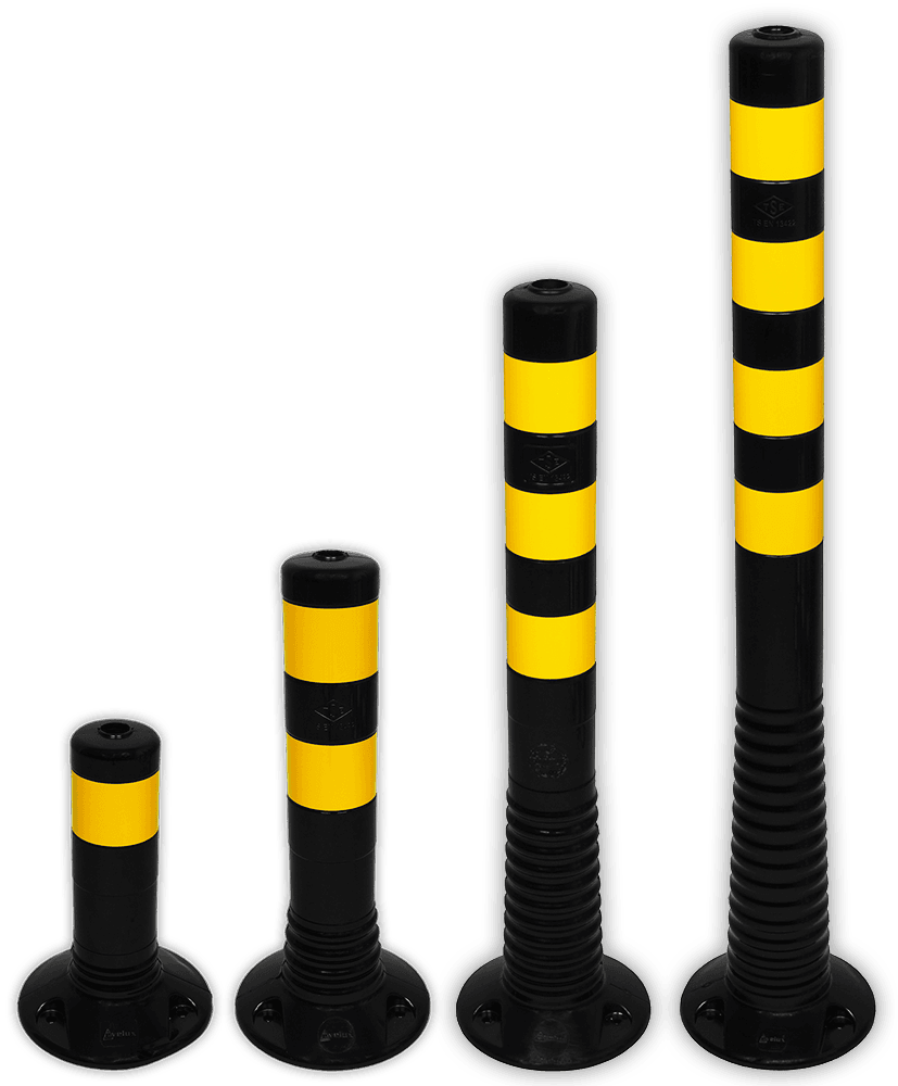 Flexible Kunststoff Absperrpfosten Ø80 mm – Schwarz/Gelb – Überfahrbar