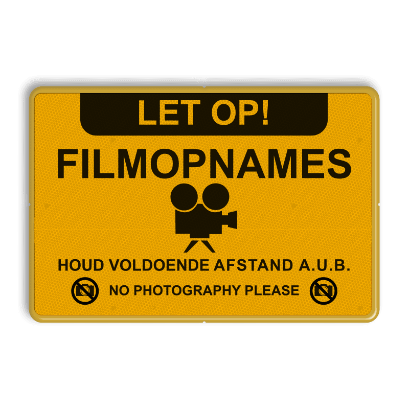 Evenementebord GEEL FLUOR met zwarte tekst en logo