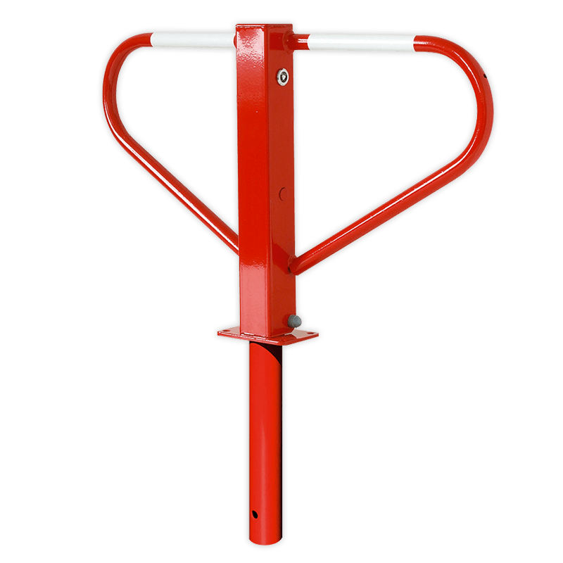 Barrière anti-stationnement de parking - rouge ou galvanisé - pliable avec serrure triangulaire - manchon de sol