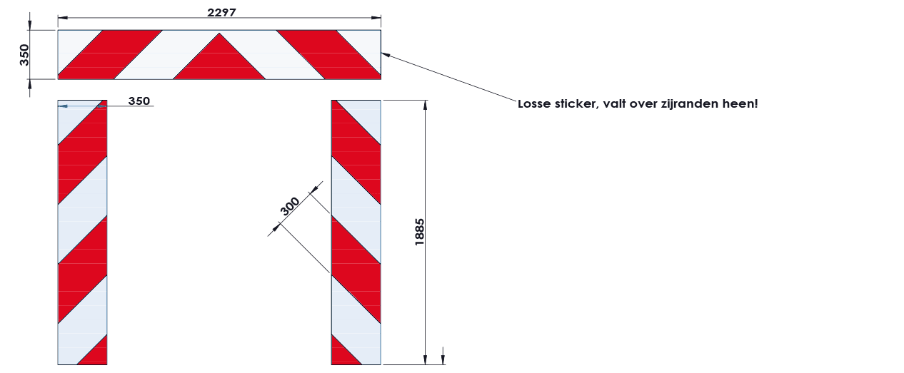 Kaderrand set 3-delig - 2297x1885x350mm rood/wit Silca/VPD | Klasse 3