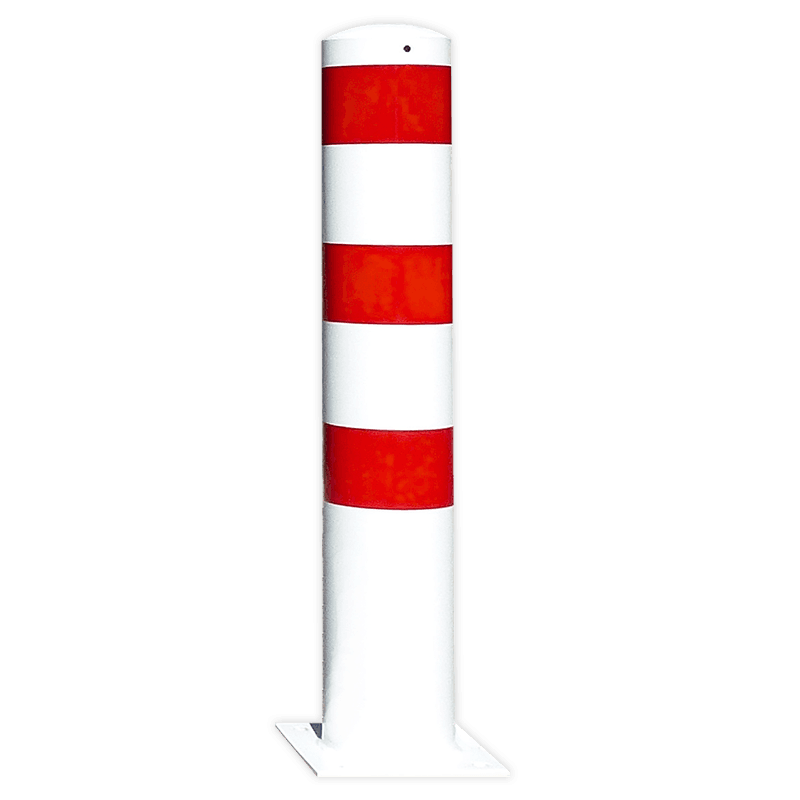 Rampaal Ø152x1000mm met voetplaat - wit/rood of verzinkt