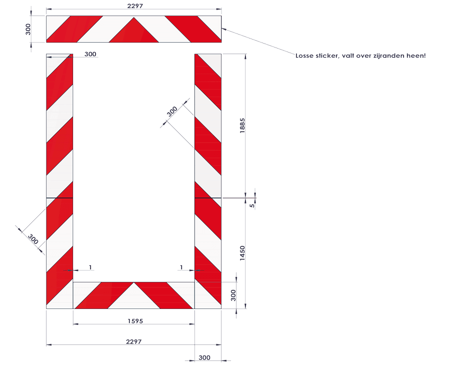 Kaderrand NL 2297x3335x300mm rood/wit Silca/VPD | Klasse 3
