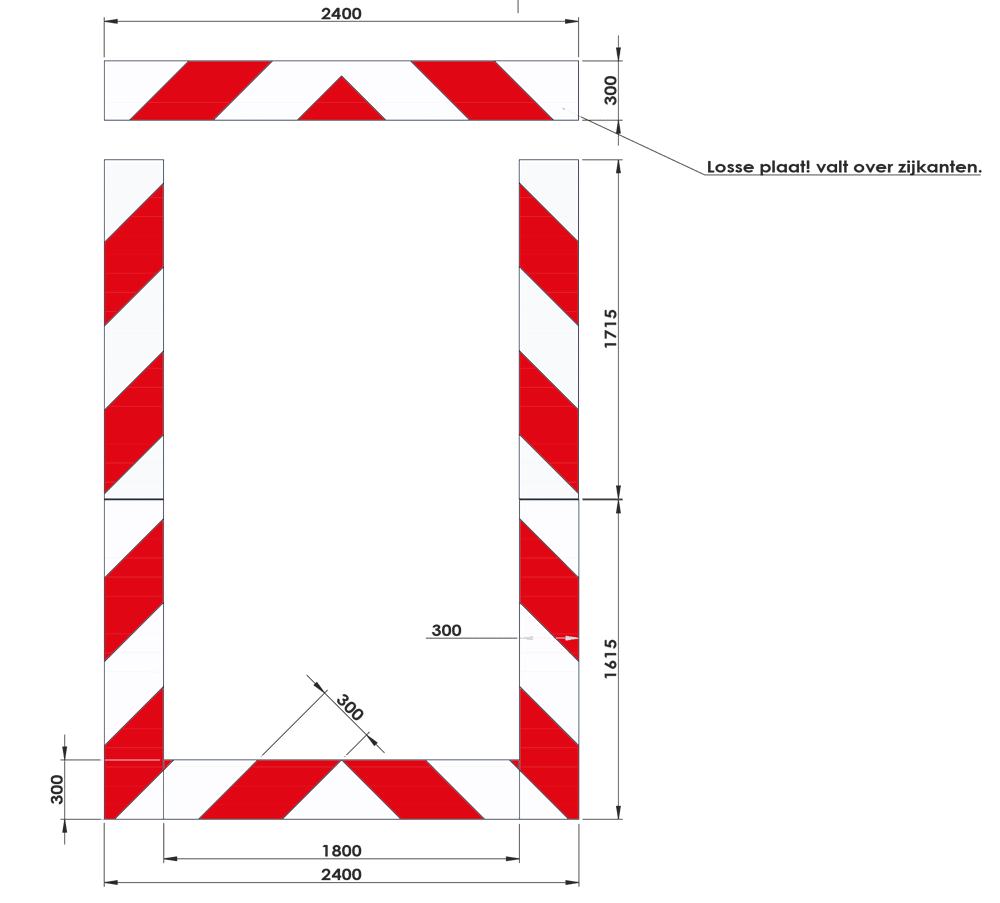 Kaderrand NL 2400x3330x300mm rood/wit Silca/VPD | Klasse 3