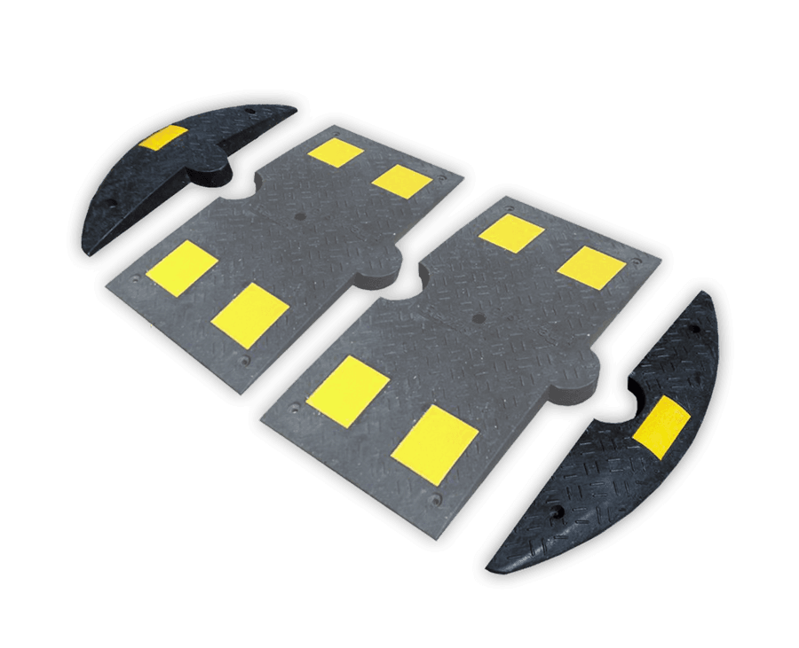 Verkeersdrempel rubber < 20km/u - begin/eindstuk - 800x150x50mm - geel/zwart