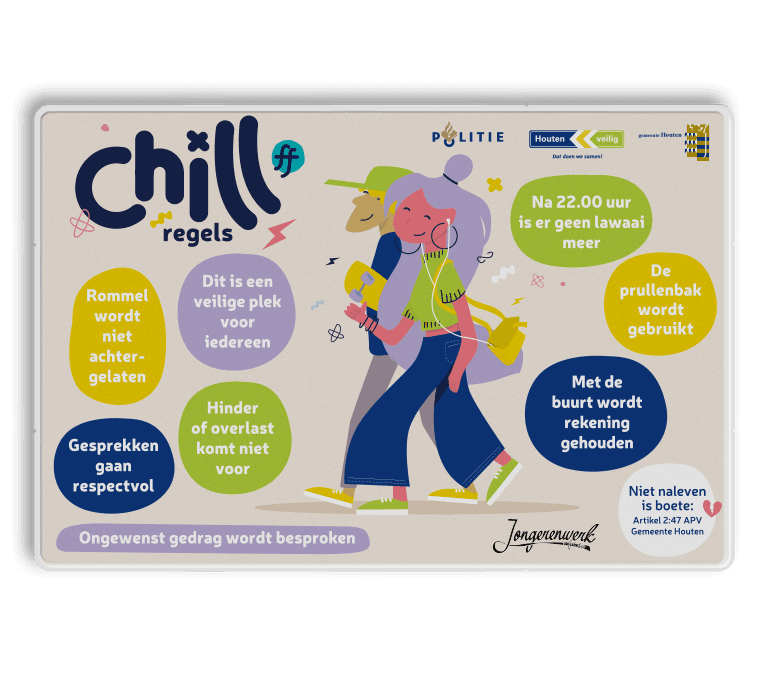 Campagnebord reflecterend - Chill regels - na 22.00 uur