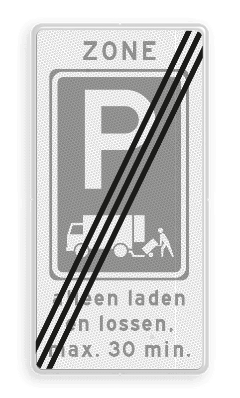 Zonebord laden en lossen - RVV E07 einde zone met ondertekst