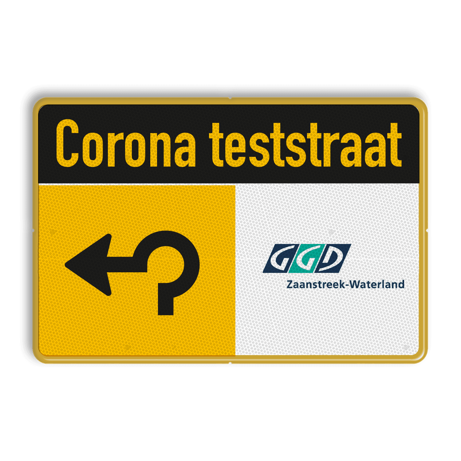 Informatiebord CORONA TESTSTRAAT + bedrijfsnaam/logo - verwijzing