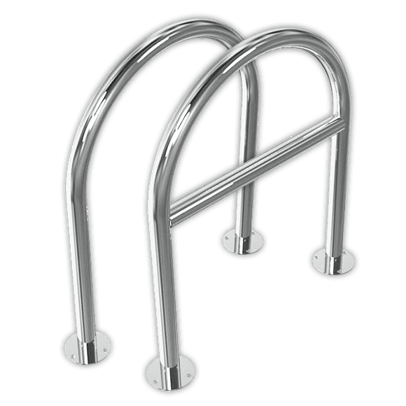 Fahrradbügel Edelstahl (rund) 650x800x48mm mit Querholm - zum Aufdübeln