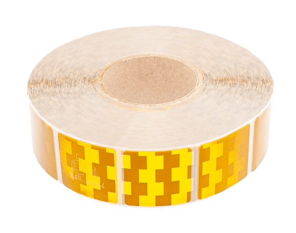Bande réfléchissante jaune segmentée pour camion à remorque bâchée - 50 x 50 mm - rouleau de 12,5 ou 50 m