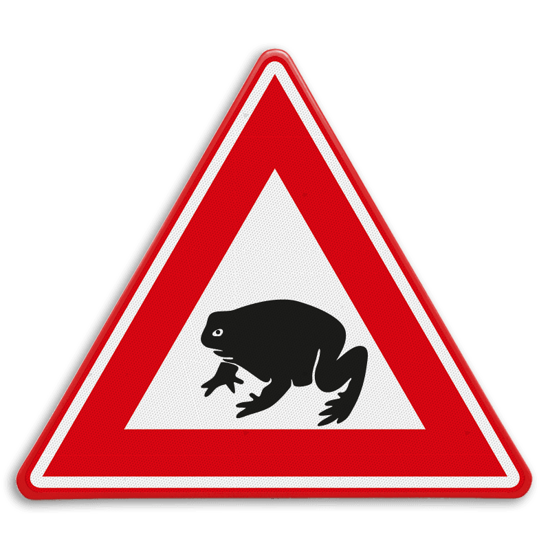 Verkeersbord - waarschuwing overstekende padden / kikkers - reflecterend