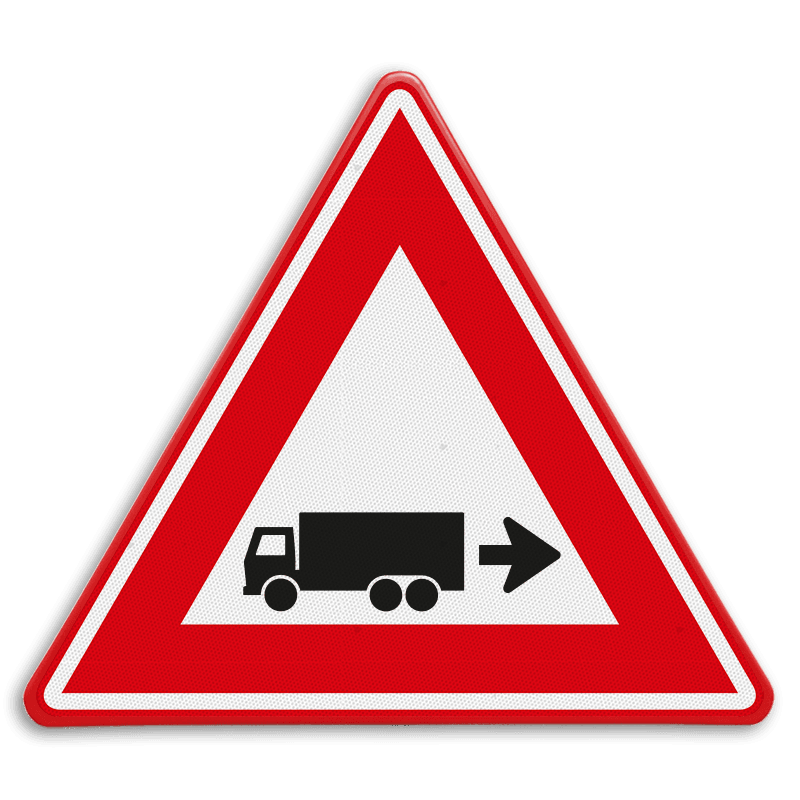 Verkeersbord - waarschuwing rechts achteruitrijdende vrachtwagen
