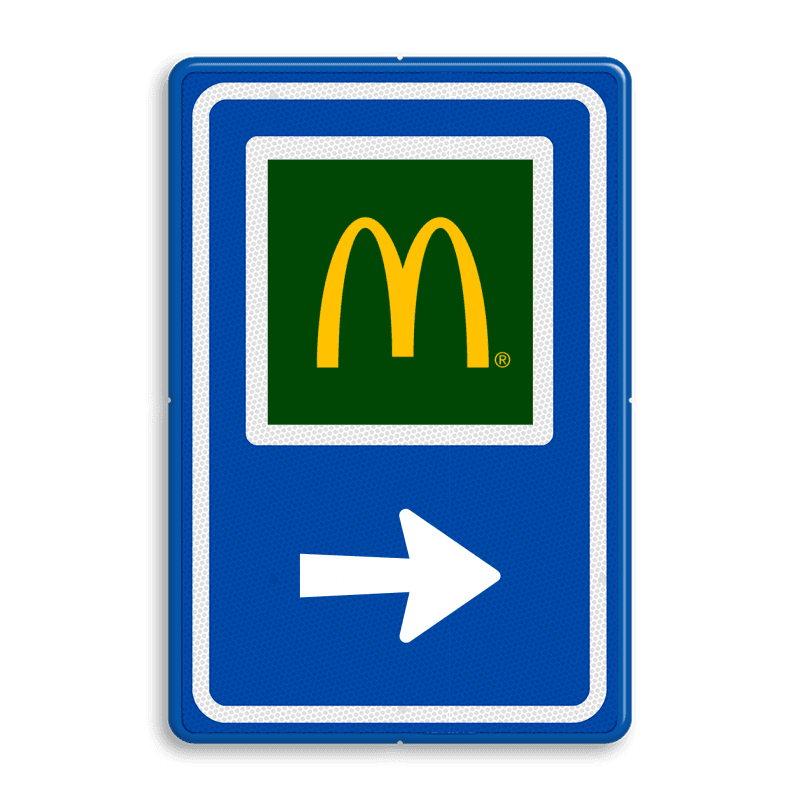 Bewegwijzeringsbord voor restaurant met logo en pijl