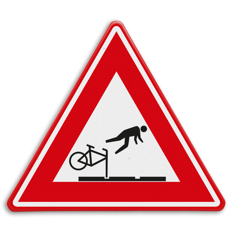 Verkeersbord tramrails - valgevaar fietsers