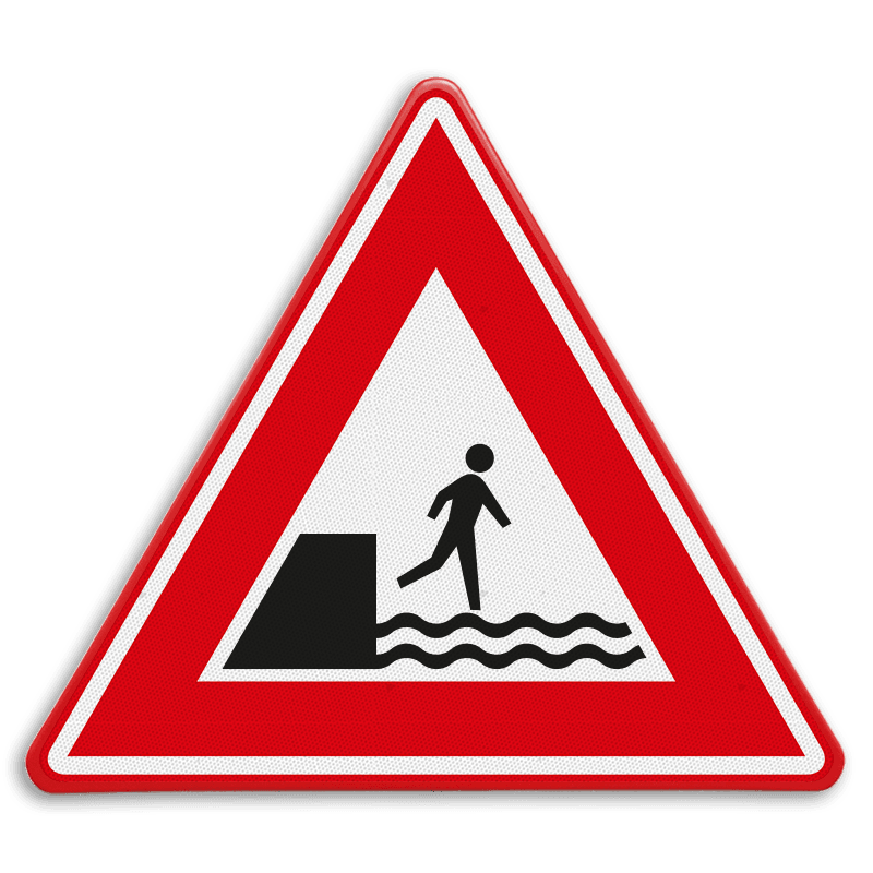 Verkeersbord - waarschuwing voor voetgangers voor kade of rivieroever