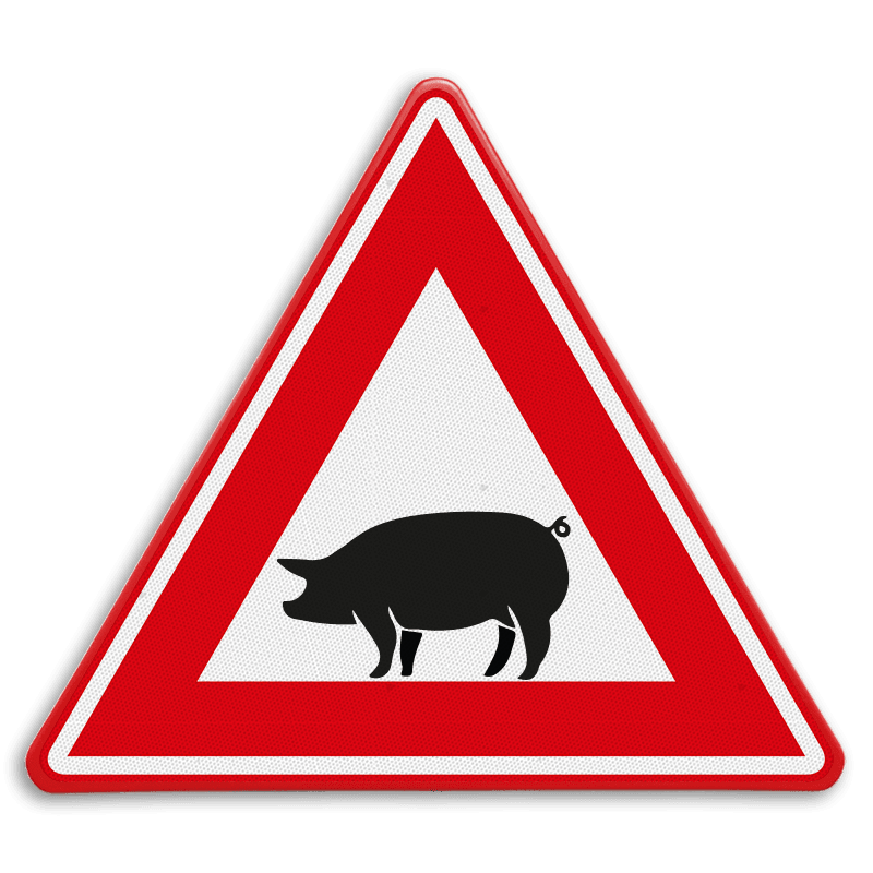 Verkeersbord - waarschuwing overstekende varkens - reflecterend