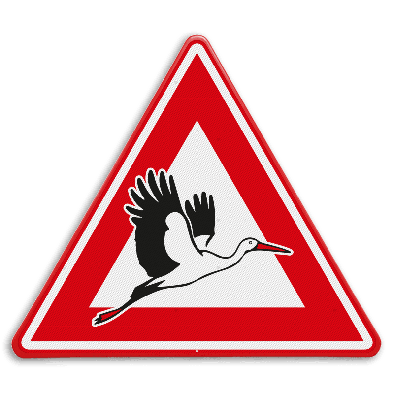 Verkeersbord - waarschuwing overvliegende ooievaars - reflecterend