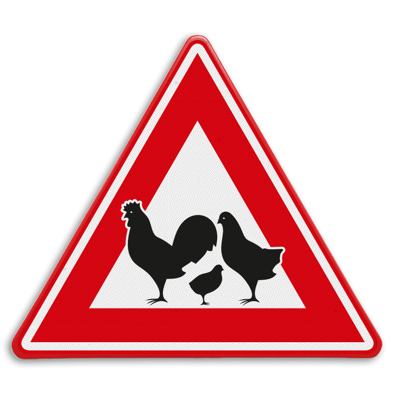 Verkeersbord - waarschuwing overstekende kippen