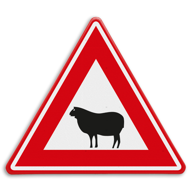 Verkeersbord - waarschuwing overstekende schapen - reflecterend