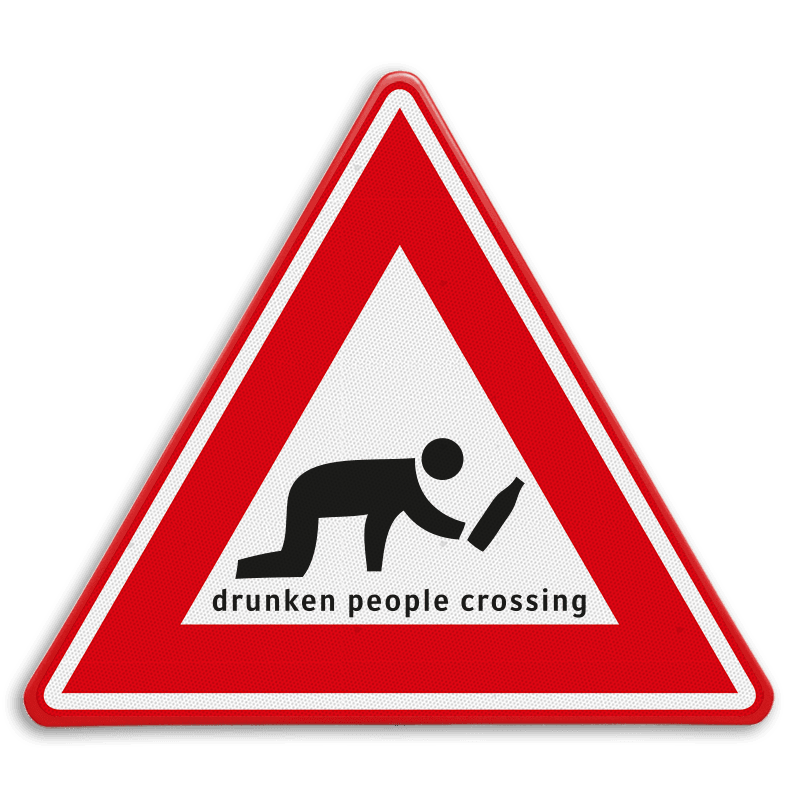 Verkeersbord overstekende dronkenlap