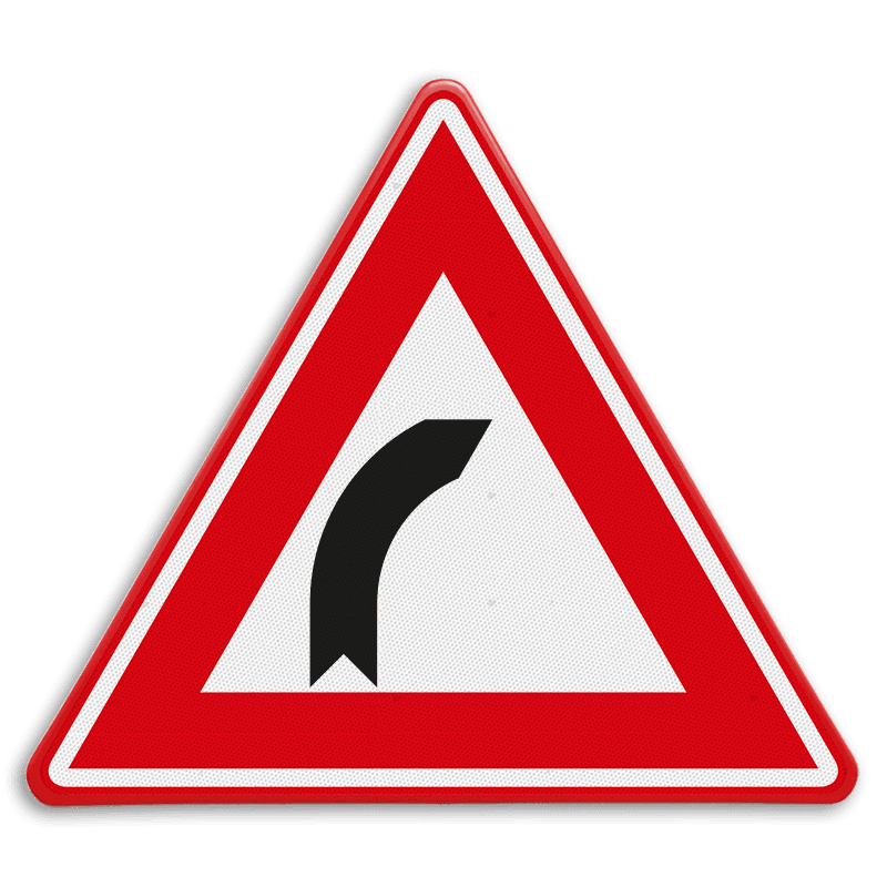 Verkeersbord RVV J02 - Vooraanduiding bocht naar rechts