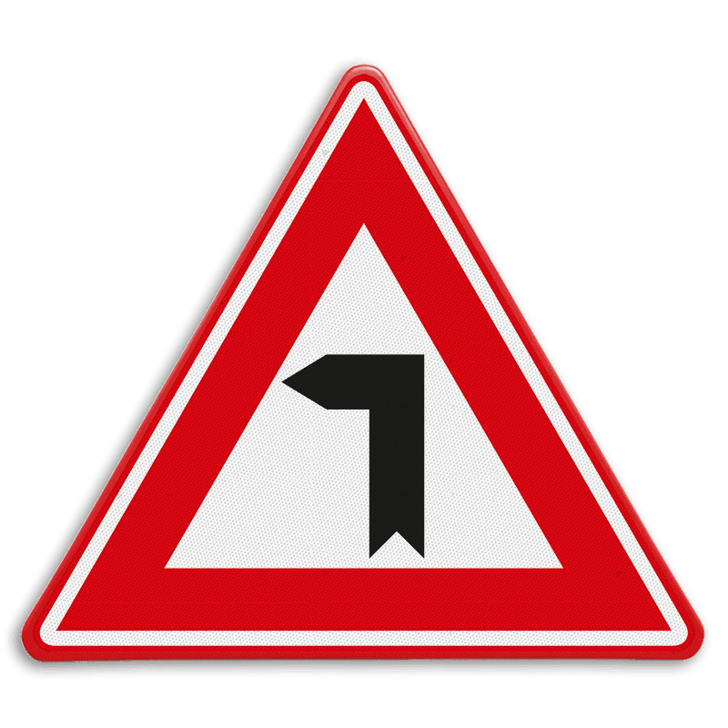 Verkeersbord - Vooraanduiding haakse bocht naar links
