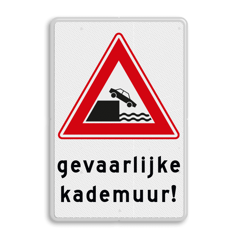 Verkeersbord RVV J26 - Vooraanduiding kade of rivieroever + tekstvlak