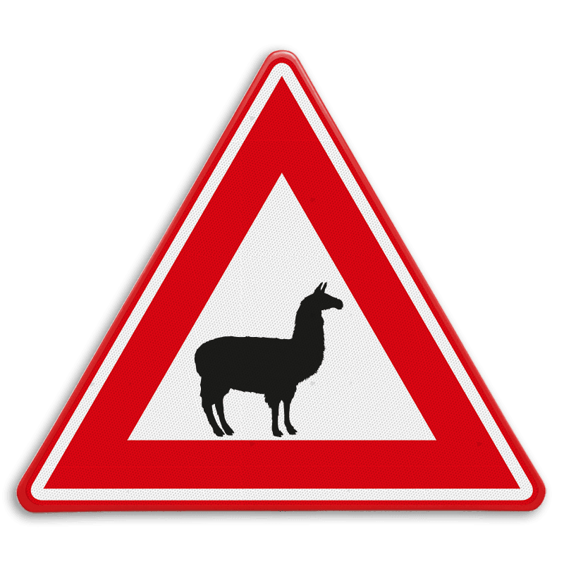 Verkeersbord - waarschuwing voor lama / alpaca - reflecterend