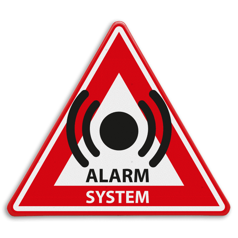 Verkeersbord - waarschuwing ALARM SYSTEM