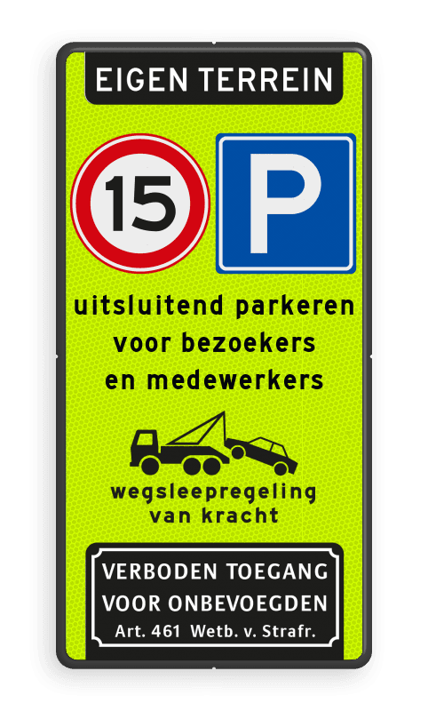 Parkeerbord eigen terrein E04/A01-15 + eigen tekst - reflecterend