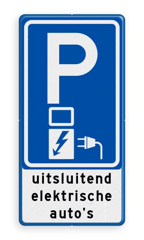 Verkeersbord laadpaal met tekst uitsluitend elektrische auto's