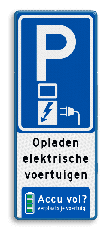 Verkeersbord parkeren elektrische voertuigen zonder volle accu