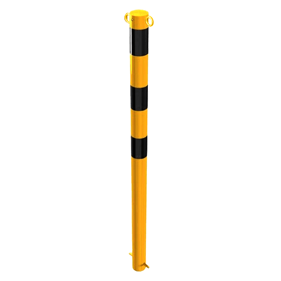Afzetpaal Ø76x1300mm geel zwart - met 2 ogen - grondankers