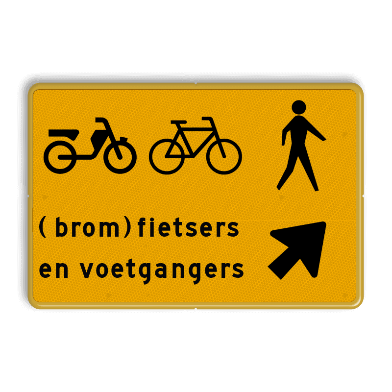 Omleidingsbord - (brom-)fietsers en voetgangers oversteken - Werk in uitvoering