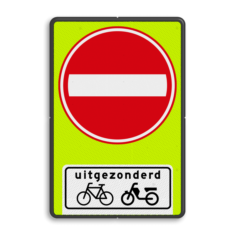 Verkeersbord RVV C02OB54f - Eenrichtingsweg met uitzondering - fluor achtergrond