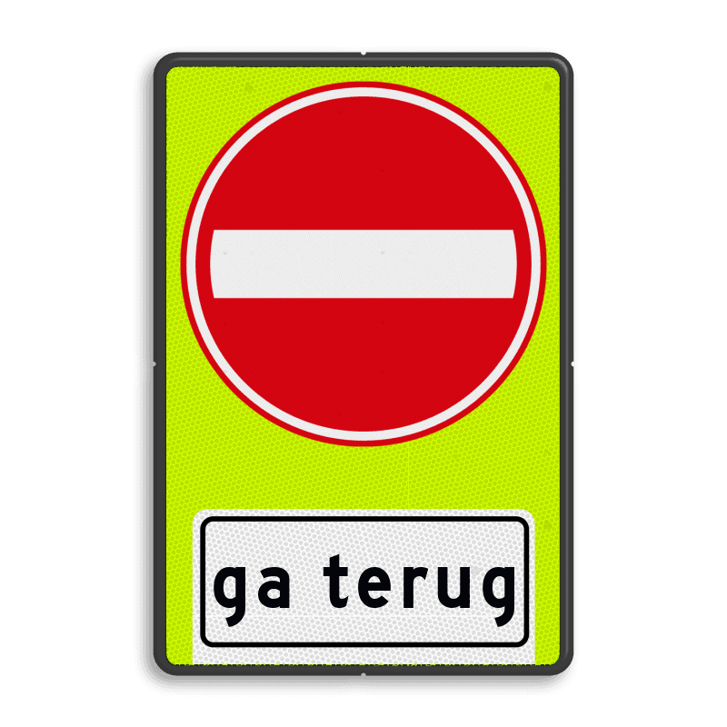 Verkeersbord RVV C02OB705f- Eenrichtingsweg gevaar, ga terug - fluor achtergrond