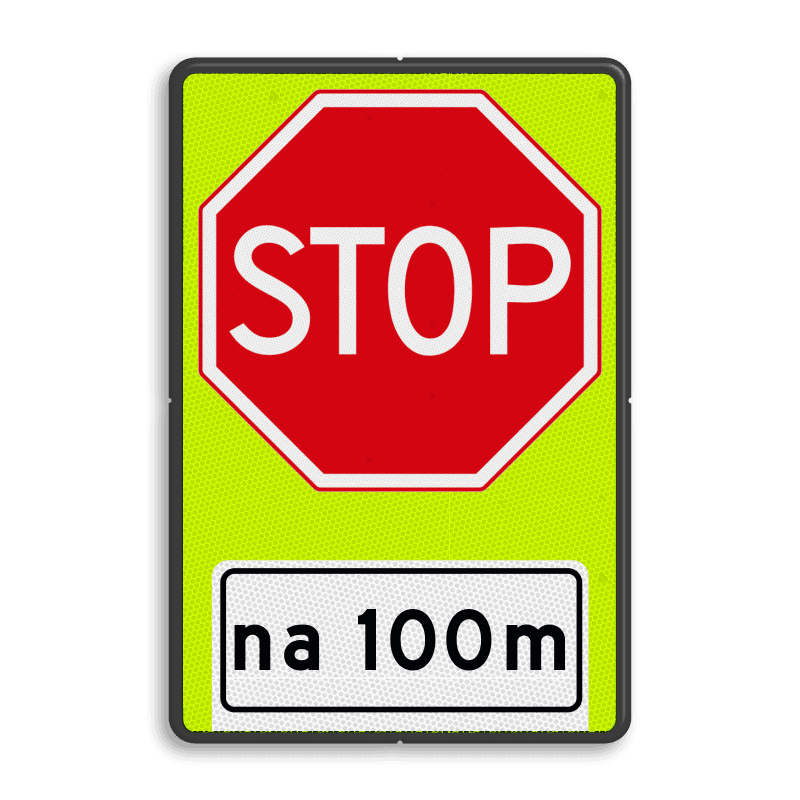 Verkeersbord RVV B07OB401f- Stoppen voor voorrangsweg - FLUOR - afstandsaanduiding