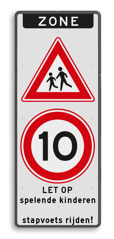 Verkeersbord ZONE J21 A01-10 - spelende kinderen / stapvoets rijden