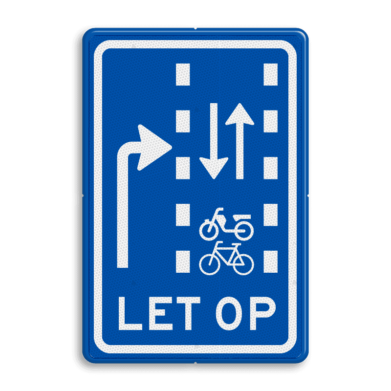 Verkeersbord RVV VR09-04 - Let op: recht doorgaande fietsers en bromfietsers in twee richtingen
